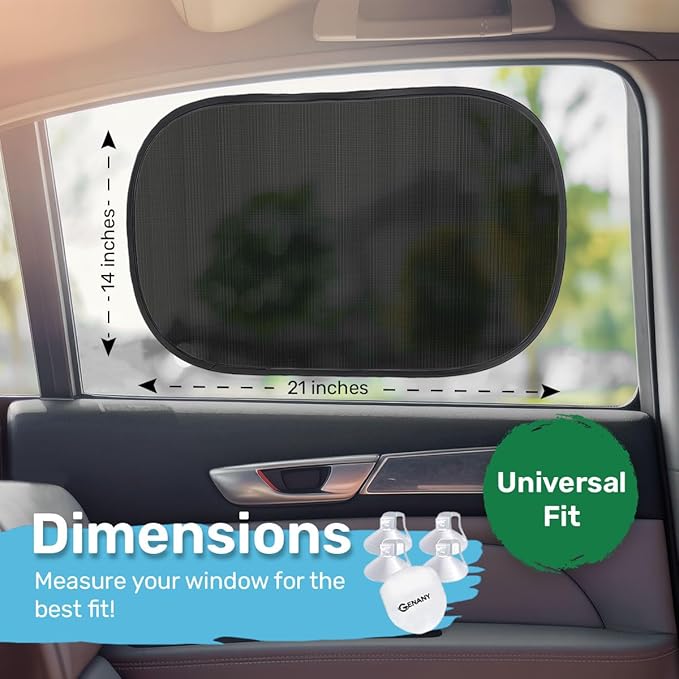 GENANY 2pcs Black Window Sun Shade for Sedan SUV Truck (21x14 Inches), Sun Shades for Side Window, Accessories for Kids, Baby Window Shades, Summer Car Decor