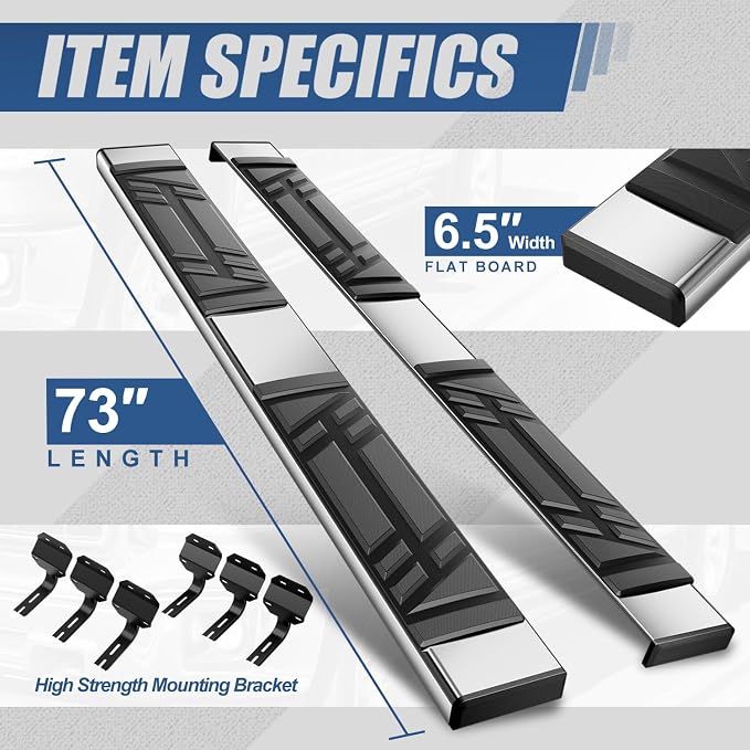 Auto Dynasty Running Boards for 2015-2024 Ford F-150, 2017-2024 F-250 F-350 Super Duty Super Cab, Stainless Steel Side Step Rail Nerf Bars, 6.5" Step Bars, Chrome