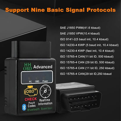Bluetooth OBD2 Scanner for Car, Wireless OBDII Scan Tool Auto Engine Diagnostic Code Reader, Professional OBD2 Fault Diagnosis Tester Vehicle Interface Scanner for Phone and PC