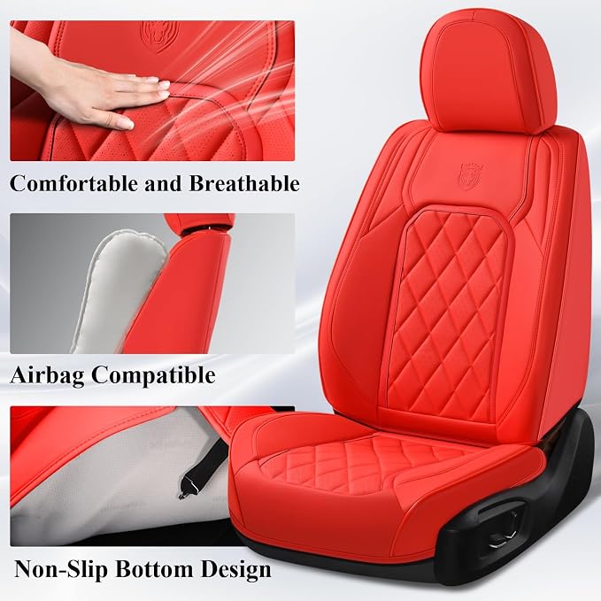 Coverado Car Seat Covers Full Set, 5 Seat Universal Seat Cover for Cars, Luxury Faux Leather Waterproof Seat Cover, Front and Back Car Seat Protector, Auto Seat Covers Fit for Most Vehicles, Red