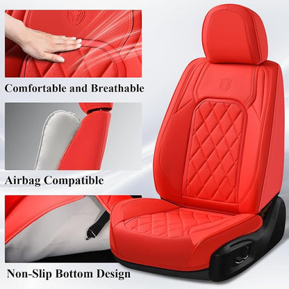 Coverado Car Seat Covers Full Set, 5 Seat Universal Seat Cover for Cars, Luxury Faux Leather Waterproof Seat Cover, Front and Back Car Seat Protector, Auto Seat Covers Fit for Most Vehicles, Red