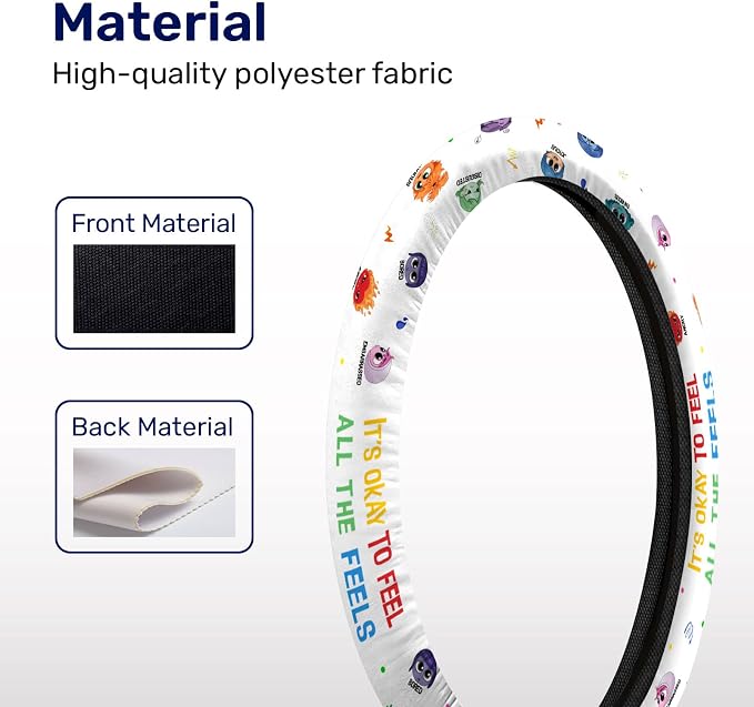 GENANY Mental Mood Steering Wheel Cover, Non Slip Polyester Car Wheel Protector for Car SUV Truck, Universal 15 Inch