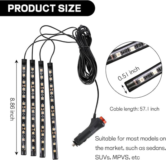 Car LED Strip Light, 12V 48 LED Interior Atmosphere Lights Under Dash Ambient Night Light, Auto Interior Decorative Lamp with Cigarette Adapter Plug (Pink Purple, Cigarette Lighter)