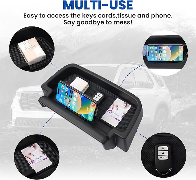 Autorder Center Console Dash Organizer for 2023-2026 Honda Pilot Accessories Dashboard Insert Tray with Cellphone Holder Storage Box with Anti-Slip Mat