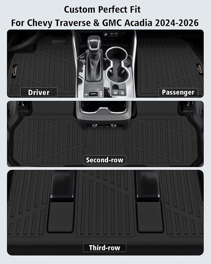 Floor Mats for Chevy Traverse 2024-2026 & GMC Acadia 2024-2026 & Buick Enclave 2025-2026 (Only 7 Seats) All Weather TPE Set Cargo Liner Door Sill Protectors Accessories, Black