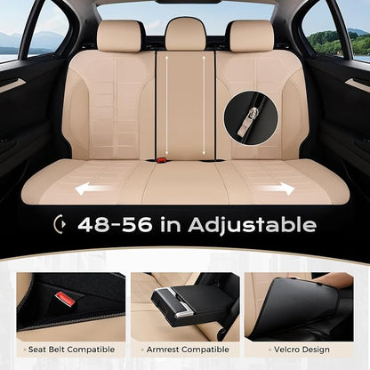 Coverado Full Set Leather Car Seat Covers, Crafted with Full Leather Construction and Carbon Fibre Weave Universal Fit for Most Cars SUV Trucks(Beige
