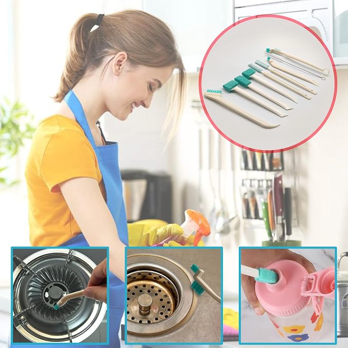Small Household Cleaning Brushes by ELEMGULY,18 Pcs Crevice Brush for Hole, Gap, Corner, Space, Micro Crevice Scrub Cleaner Tool for Bottle, Keyboard, Window, Door Track