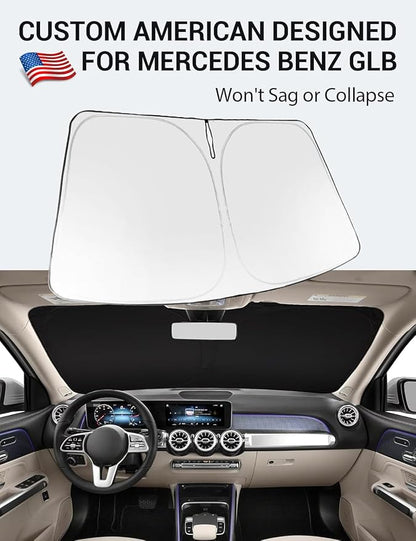Proadsy 2026 Upgrade Windshield Sun Shade Custom Fit 2020-2025 2026 Mercedes Benz GLB Foldable Front Sunshade Protector Sun Visor Blocks UV Rays Keep Car Cooler