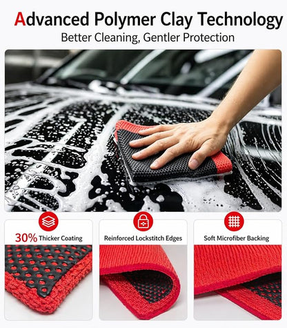 3-in-1 Clay Towel Kit for Car Detailing, 12" x 12" Clay Towels & Clay Mitt, Upgraded Rubber Polymer Coating, Synthetic Clay Bar Alternative, Remove Iron Dust, Bugs, Tree Sap & Contaminants