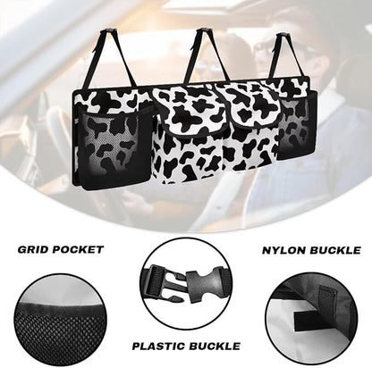 Black Cow Spots Car Trunk Organizer Sturdy Car Storage Organizer Auto Hanging Seat Back Storage for SUV,Truck,Van