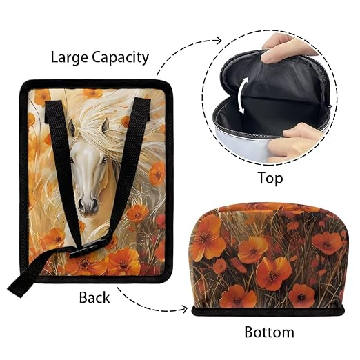 Talayituse Horse Floral Print Car Trash Can with Lid, Leak Proof Auto Trash Bag Hanging Vehicle Garbage Can Multipurpose Storage Container for Back Seat Road Trip
