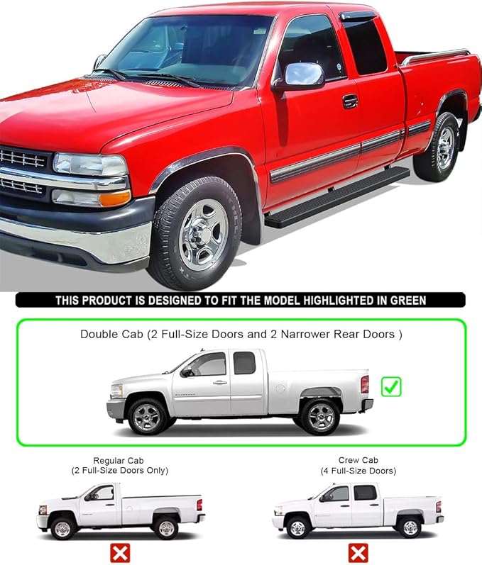 APS Running Boards (Side Steps Bars) Compatible with Chevy Silverado GMC Sierra 1500 2500 1999-2013 Double Cab & 2500HD 3500 2001-2014 (Exclude CK Classic) (Stainless Steel Black Powder Coated 5in)