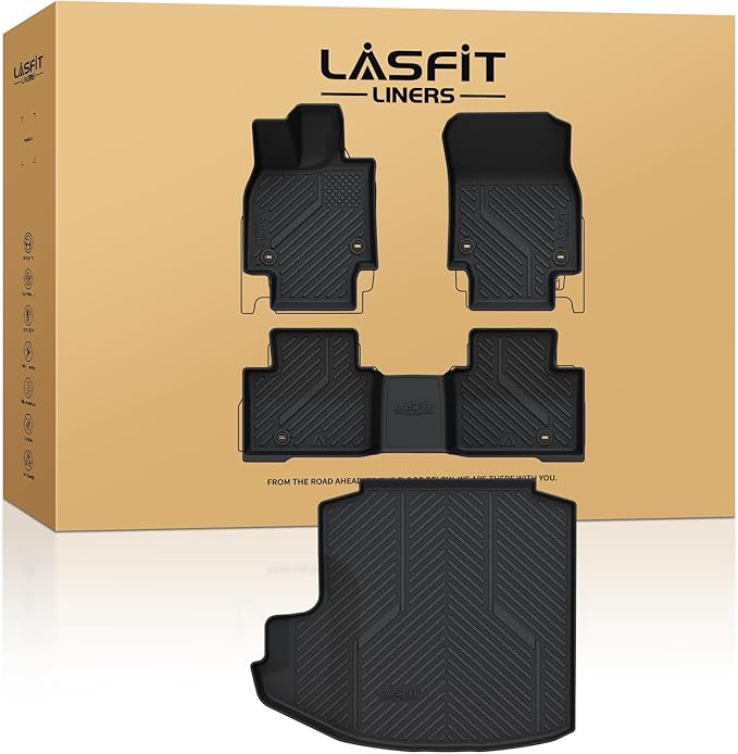 LASFIT Floor Mats & Trunk Mat for Toyota Crown 2023-2026 (Not Fit Crown Signia) All Weather TPE Mats Custom Fit 1st & 2nd Row Full Set Car Mats and Cargo Liner, Black