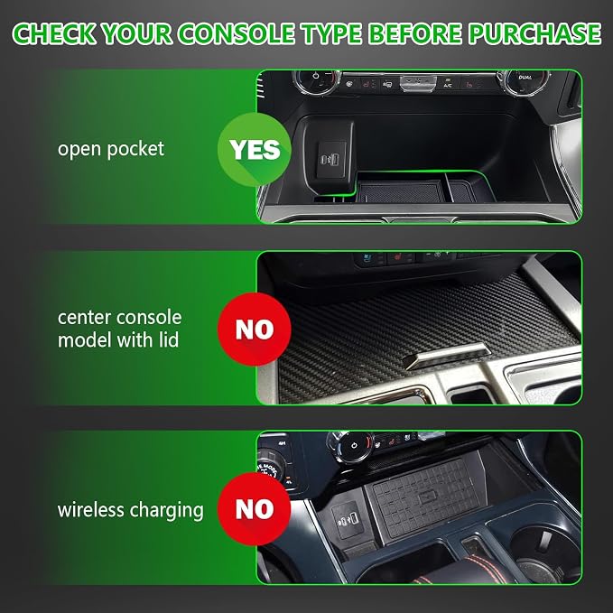 Lower Center Console Tray fit for F150 2021-2025 / Lightning XLT 2022-2024 with Rubber Liners Keep Clean and Organized Bottom Center Console Organizer fit Open Pocket in Front of the Shifter|Upgrade|