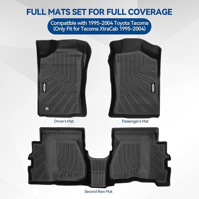 Custom Fit Floor Mats for 1995-2004 Toyota Tacoma(Only Fit for Tacoma XtraCab 1995-2004), All Weather TPE Floor Liners, Odorless Full Set Interior Accessories(Not for Double Cab)