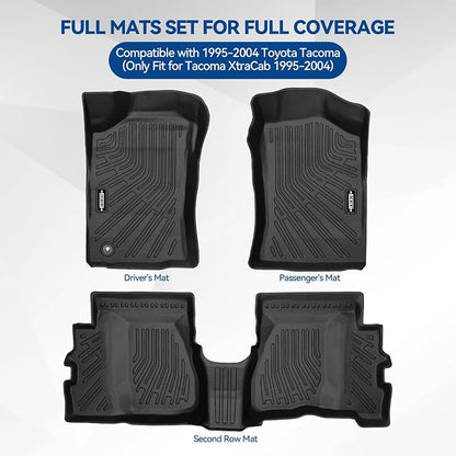 Custom Fit Floor Mats for 1995-2004 Toyota Tacoma(Only Fit for Tacoma XtraCab 1995-2004), All Weather TPE Floor Liners, Odorless Full Set Interior Accessories(Not for Double Cab)