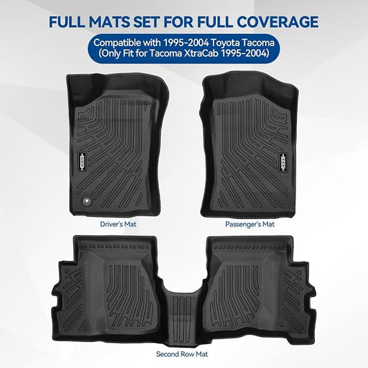 Custom Fit Floor Mats for 1995-2004 Toyota Tacoma(Only Fit for Tacoma XtraCab 1995-2004), All Weather TPE Floor Liners, Odorless Full Set Interior Accessories(Not for Double Cab)