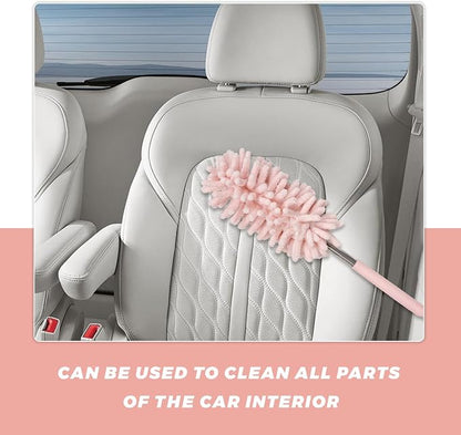 2PCS Car Interior Duster with Extension Pole, 11.8 to 30.5 Inch Retractable Dusters Washable Car Interior Cleaning Brush, Soft Scratch-Free Chenille Auto Dash Vent Window Duster (Light Pink)