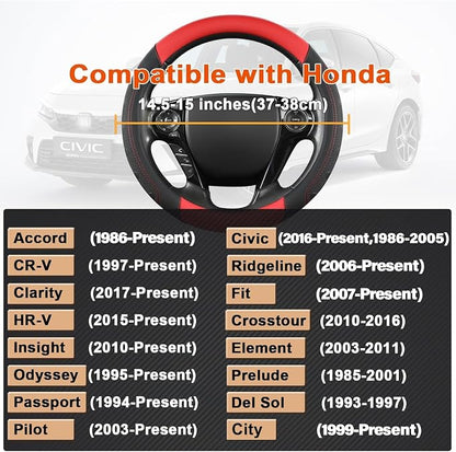 GIANT PANDA Microfiber Leather Steering Wheel Cover for Honda Accord,Civic,CR-V,HR-V,Pilot(Black+Red-Standard Size)