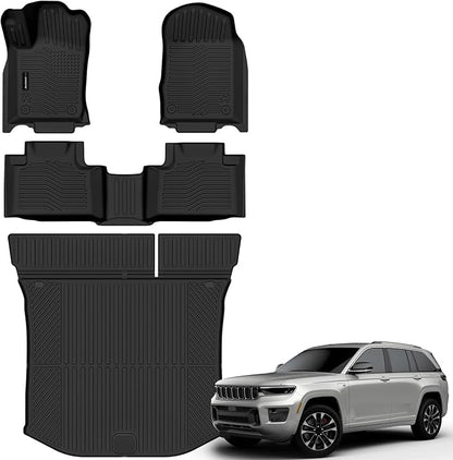 Auxko All Weather Floor Mats Cargo Mat for Jeep Grand Cherokee 5 Seats 2011-2021 & Grand Cherokee WK 2022 All Season TPE Accessories Guard Odorless Anti-Slip Floor Liners Trunk Mat