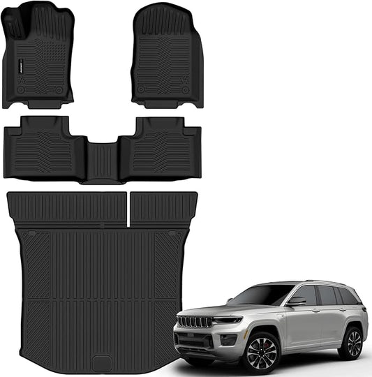 Auxko All Weather Floor Mats Cargo Mat for Jeep Grand Cherokee 5 Seats 2011-2021 & Grand Cherokee WK 2022 All Season TPE Accessories Guard Odorless Anti-Slip Floor Liners Trunk Mat