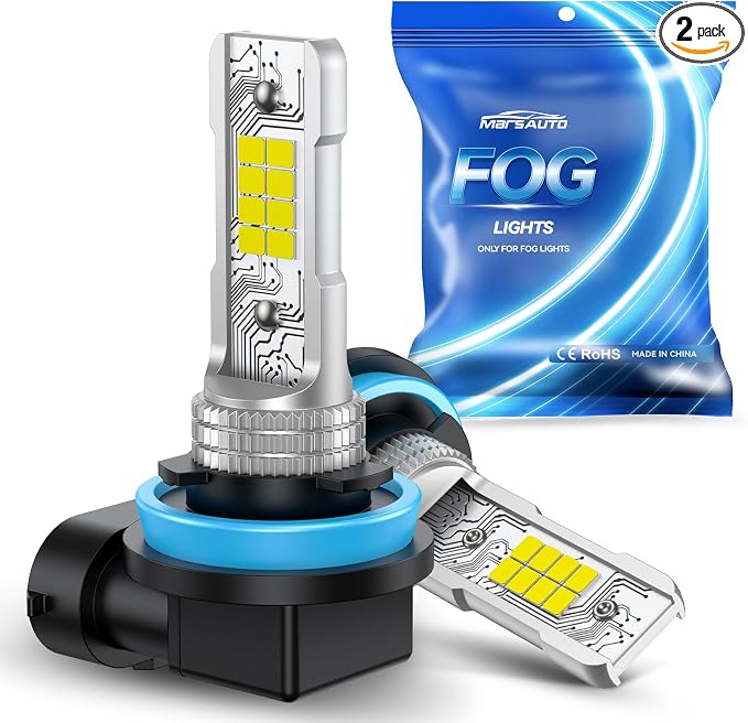 Marsauto H8/H11 LED Fog Light Bulb, 14,000LM 6500K Cool White 1:1 Size H16/H8 Fog Lights, 0.16" Ultra-Thin Focused Beam for Foggy/Rainy Days, Pluy&Play, 2-Pack