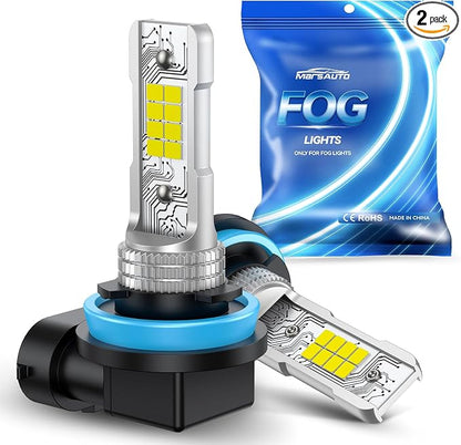 Marsauto H8/H11 LED Fog Light Bulb, 14,000LM 6500K Cool White 1:1 Size H16/H8 Fog Lights, 0.16" Ultra-Thin Focused Beam for Foggy/Rainy Days, Pluy&Play, 2-Pack