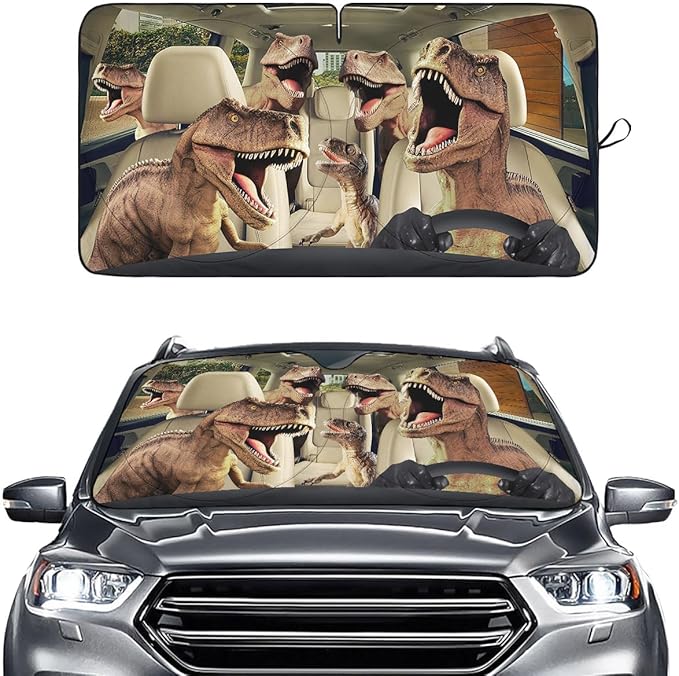 GENANY Trex Windshield Sun Shade for Car SUV Truck (55x29 Inches), Dinosaur Sunshade, Protector Blocks UV, Car Accessories