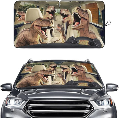 GENANY Trex Windshield Sun Shade for Car SUV Truck (55x29 Inches), Dinosaur Sunshade, Protector Blocks UV, Car Accessories