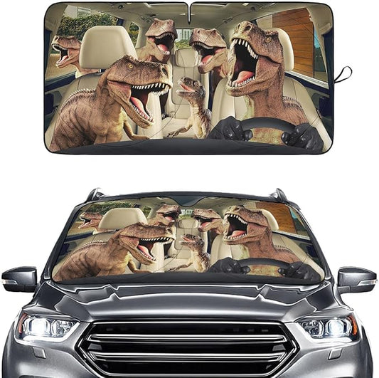 GENANY Trex Windshield Sun Shade for Car SUV Truck (55x29 Inches), Dinosaur Sunshade, Protector Blocks UV, Car Accessories
