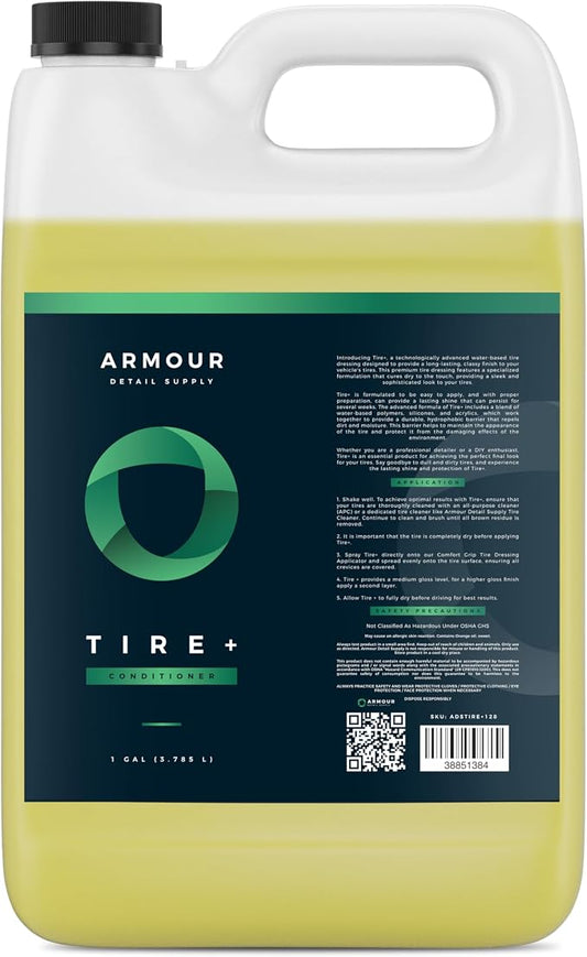 Armour Detail Supply Tire+, Advanced Water-Based Tire Shine Spray for Lasting Shine, All Tire Spray, Durable and Hydrophobic - 1 Gallon Bottle