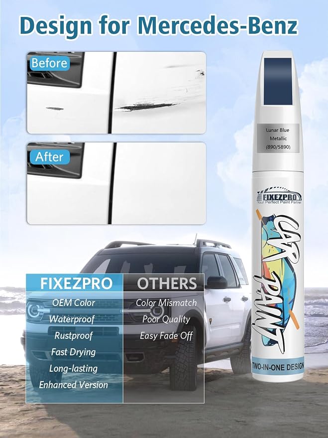 890/5890 Lunar Blue Metallic Car Touch Up Paint for Mercedes-Benz, Color Match Auto Paint Repair Pen, Professional Car Scratch Repair Remover Pen Automotive Quick & Easy to Use