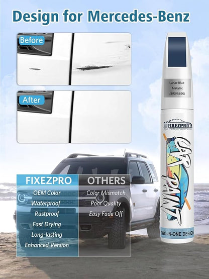 890/5890 Lunar Blue Metallic Car Touch Up Paint for Mercedes-Benz, Color Match Auto Paint Repair Pen, Professional Car Scratch Repair Remover Pen Automotive Quick & Easy to Use