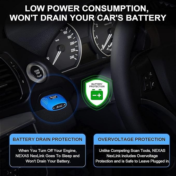 NEXAS NexLINK Bluetooth OBD2 Scanner for Car - Check Engine Light Code Reader with Live Data & Performance Test, Wireless Diagnostic Scan Tool with Resets for All US Vehicles, Works with iOS Android