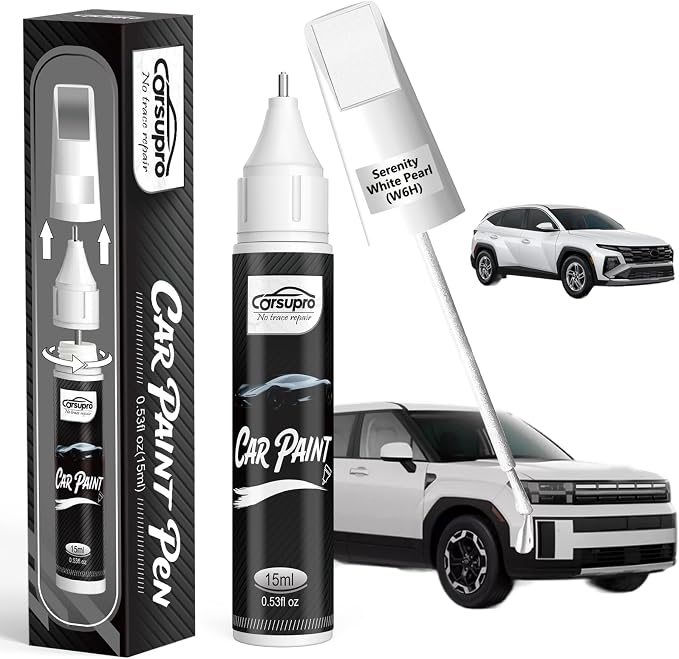 Serenity White Pearl(W6H) for Hyundai Touch Up Paint Pen, 2 in 1 Car Scratch Remover with Pen Tip and Brush, Precise Color Match for Car Paint Scratch Repair, Quickly and Easily Fix Chips and Nicks