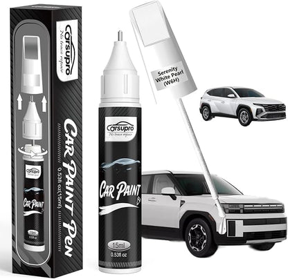 Serenity White Pearl(W6H) for Hyundai Touch Up Paint Pen, 2 in 1 Car Scratch Remover with Pen Tip and Brush, Precise Color Match for Car Paint Scratch Repair, Quickly and Easily Fix Chips and Nicks
