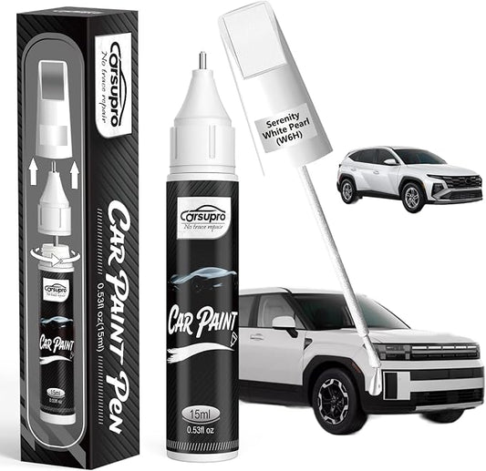 Serenity White Pearl(W6H) for Hyundai Touch Up Paint Pen, 2 in 1 Car Scratch Remover with Pen Tip and Brush, Precise Color Match for Car Paint Scratch Repair, Quickly and Easily Fix Chips and Nicks