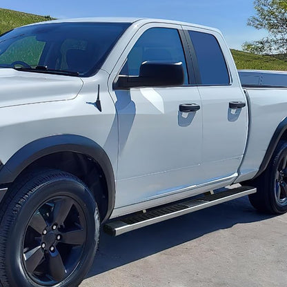 6.75" Running Boards Side Step Bars Compatible with 2009-2024 Dodge Ram 1500 Quad Extended Cab, Stainless Steel Flat Side Truck Running Boards, Chrome
