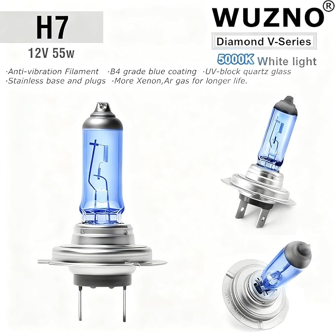 H7 Halogen Headlight Bulb 12V 55w White 5000K Fog Light Bulbs 12972 64210 Super Bright Replacement Headlamp