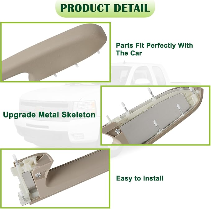Upgraded Door Armrest Repair Kit Left Driver Side Door Panel Handle Tan Compatible with 2010-2014 Chevy Silverado GMC Sierra 1500 2500HD 3500HD Replaces 22818467