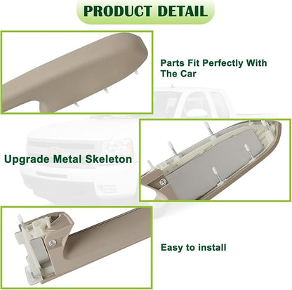 Upgraded Door Armrest Repair Kit Left Driver Side Door Panel Handle Tan Compatible with 2010-2014 Chevy Silverado GMC Sierra 1500 2500HD 3500HD Replaces 22818467