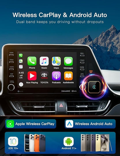 Wireless CarPlay Adapter for Apple Car Play Wireless Adapter, Android Auto Carplay Wireless Adapter, No Latency Bluetooth Carplay Adapter for iPhone iOS 10+ & Android 11+ & Car 2016+
