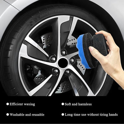 KVAEY 2 PCS Tire Dressing Applicator Pads, Reusable Hex Grip Tire Shine Applicator Polishing Sponge Pads, Wheel Tire Shine Detailing Foam for Most Vehicles, Car Accessories (Blue, 4.33")