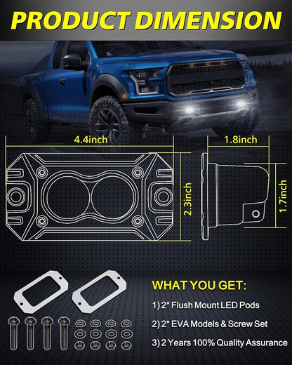 Flush Mount LED Pods Spot 40W CREE LED Flush Mount Bumper Lights | Offroad Driving Lights Backup Reverse Fog Light Pods for Trucks Pickup UTV ATV SUV