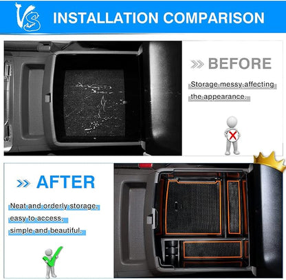 Autorder Center Console Organizer for 2022-2026 Kia Carnival KA4 MPV Accessories Armrest Storage Box Secondary Insert Tray with Orange/Black Silicone Pad