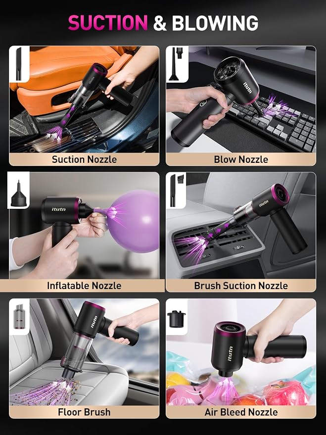 Mini Car Vacuum Portable Cordless with LED Light, 15000PA Powerful Suction, 80W High Power, One-Click Empty, Dual Hepa Filter, Y8plus Car Vacuum Cleaner & Air Duster for Home, Desk, PC, Keyboard