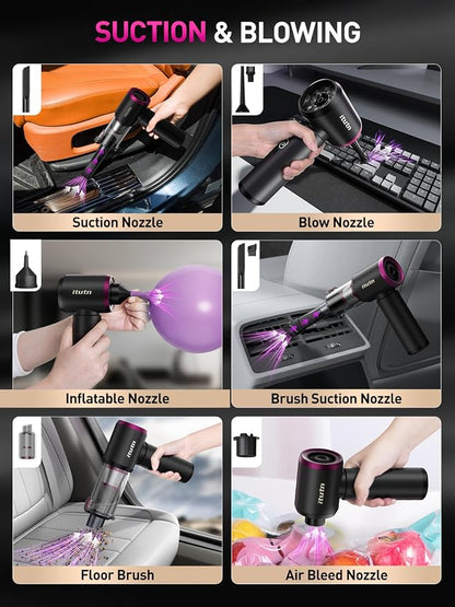 Mini Car Vacuum Portable Cordless with LED Light, 15000PA Powerful Suction, 80W High Power, One-Click Empty, Dual Hepa Filter, Y8plus Car Vacuum Cleaner & Air Duster for Home, Desk, PC, Keyboard