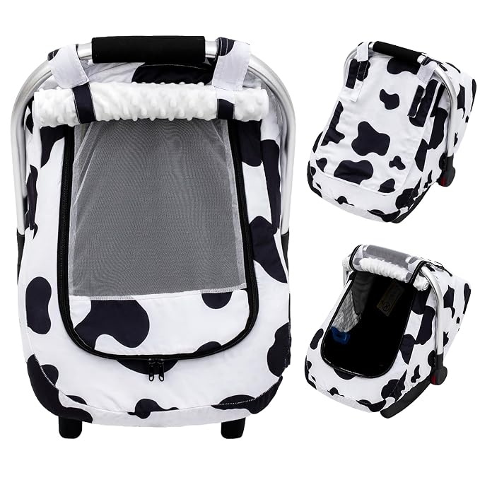 Baby Car Seat Cover, Extra Large Mesh Carseat Cover for Boys Girls, Infant Car Seat Cover with Privasy Sunshades & 3D Mink Dot, Universal Baby Carrier Cover for All Season