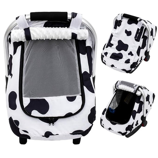 Baby Car Seat Cover, Extra Large Mesh Carseat Cover for Boys Girls, Infant Car Seat Cover with Privasy Sunshades & 3D Mink Dot, Universal Baby Carrier Cover for All Season