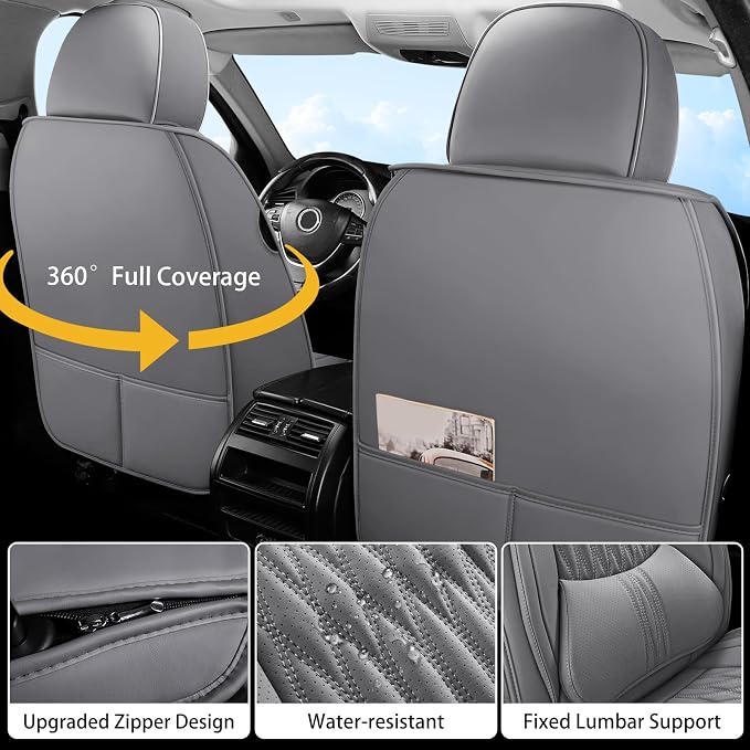 WELLDO Car Seat Covers, 5 Seats, Gray, w02 | Waterproof, Scratch-Resistant, Breathable & Easy to Clean, Universal Fit for SUV Sedan Truck, Full Set